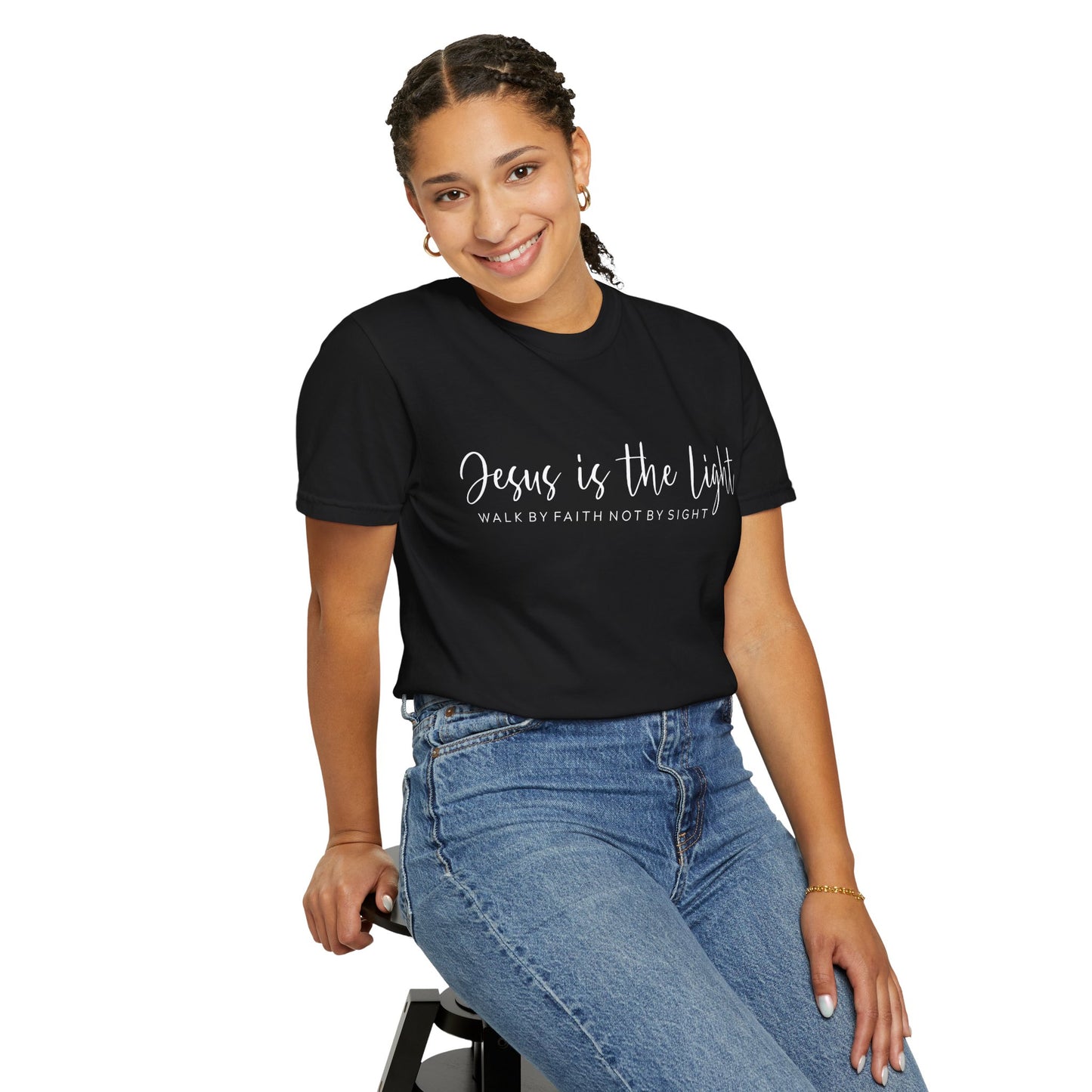 Jesus Is the Light T-Shirt — "Walk by Faith Not by Sight" Christian Tee- comfort colors