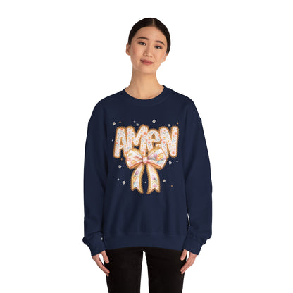 Crewneck Sweatshirt — 'AMAW' Pastel Bow Glitter Graphic