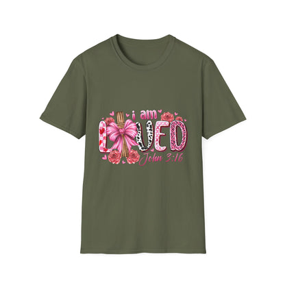 I Am Loved John 3:16 T-Shirt — Pink Floral Christian Faith Tee