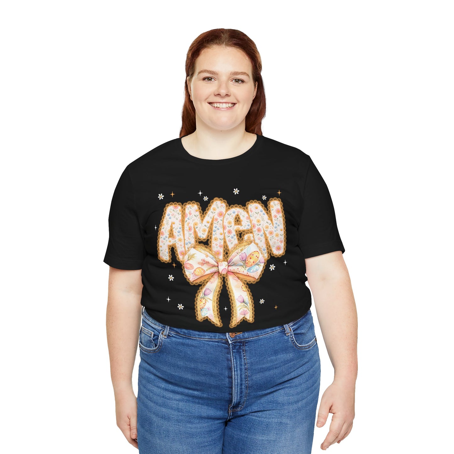 Amen Floral Bow T‑Shirt — Pastel Faith Graphic Tee