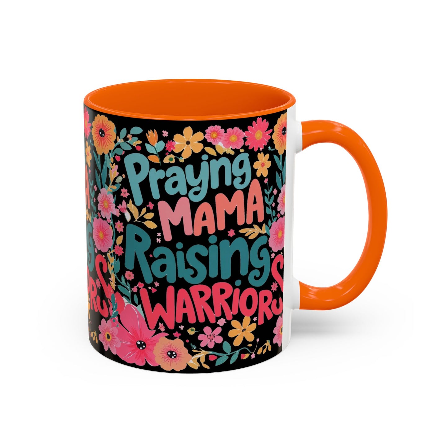 Coffee Mug — "Praying Mama, Raising Warriors" Floral Accent Mug (11/15oz)