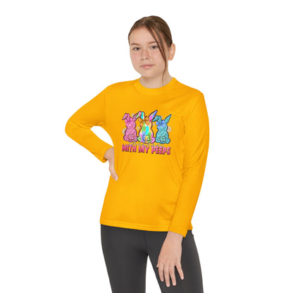 Youth Long Sleeve Tee — "With My Peeps" Colorful Easter Bunny Graphic