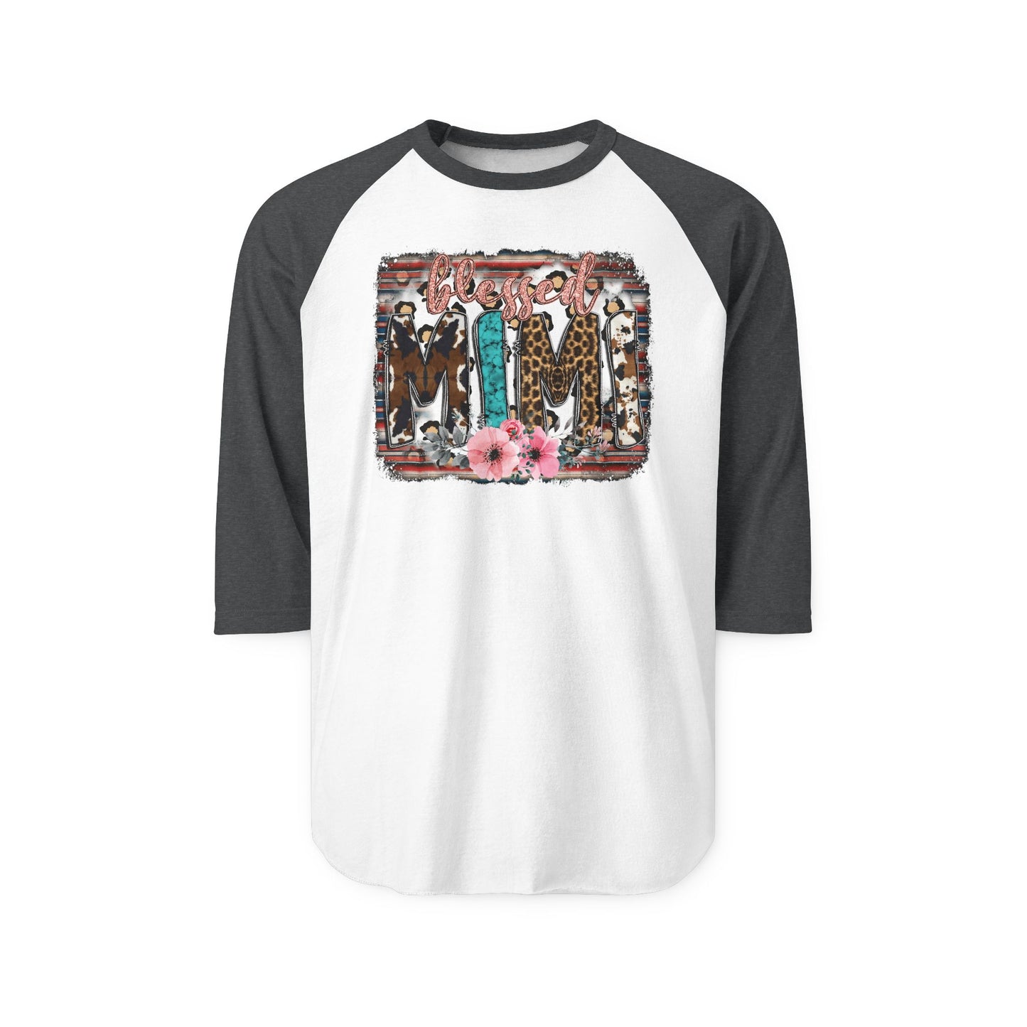 Cowgirl Trio Raglan Shirt - Western Cowgirl Leopard & Floral Graphic 3/4 Sleeve