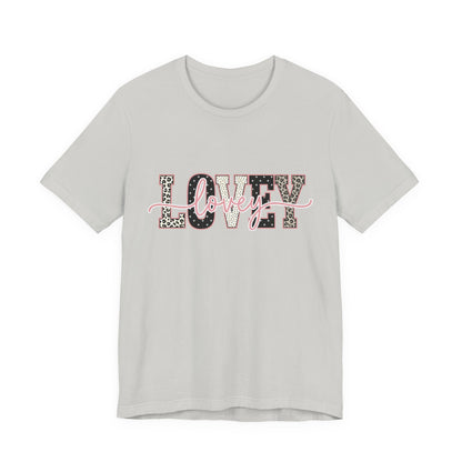 Lovey Mom T-Shirt — 'Lovely' Script Over 'MOM' Leopard Print Tee