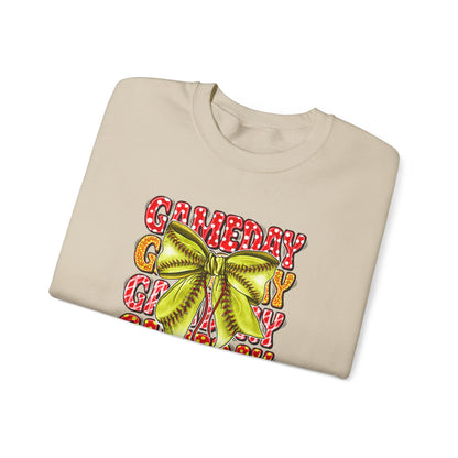 Crewneck Sweatshirt — Candy Cane Bow Graphic Holiday Pullover