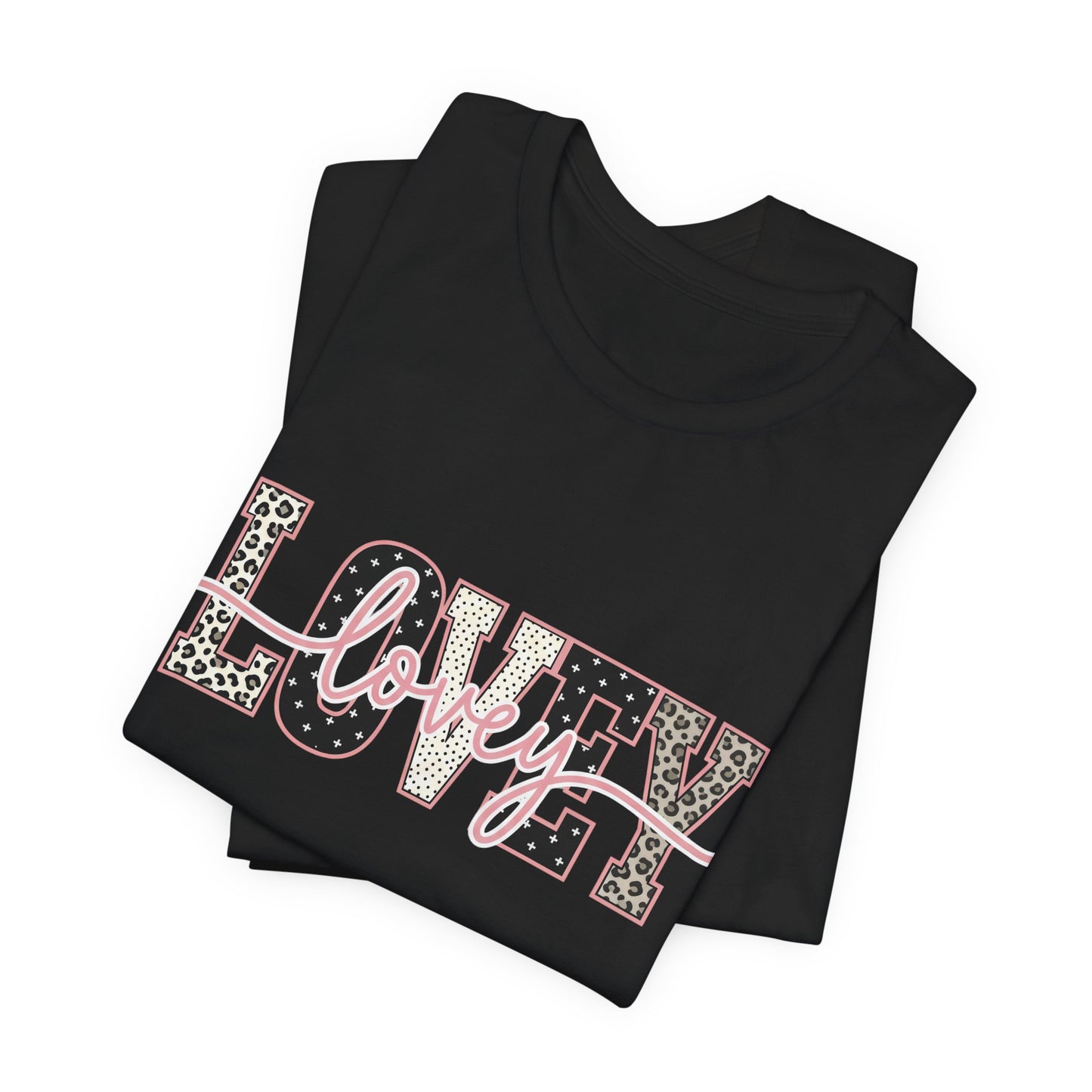 Lovey Mom T-Shirt — 'Lovely' Script Over 'MOM' Leopard Print Tee