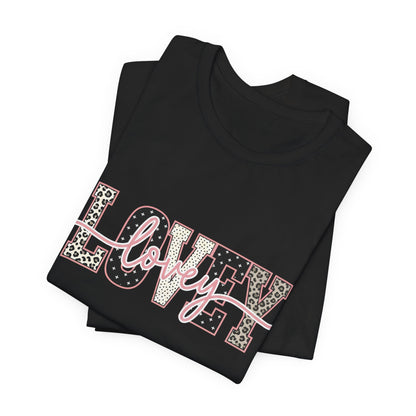 Lovey Mom T-Shirt — 'Lovely' Script Over 'MOM' Leopard Print Tee