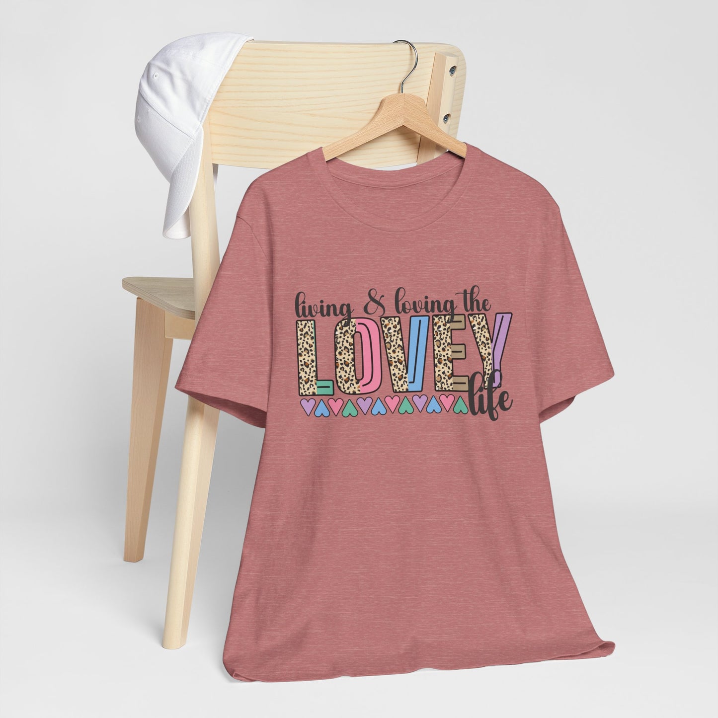 Living & Loving the LOVE Life T-Shirt — Colorful Leopard Print Hearts Tee