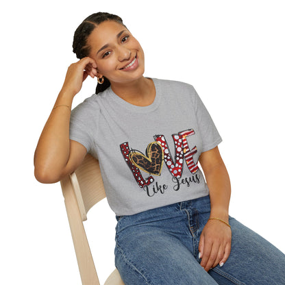 Love Like Jesus T-Shirt — Christian Faith Graphic Tee with Heart Lettering