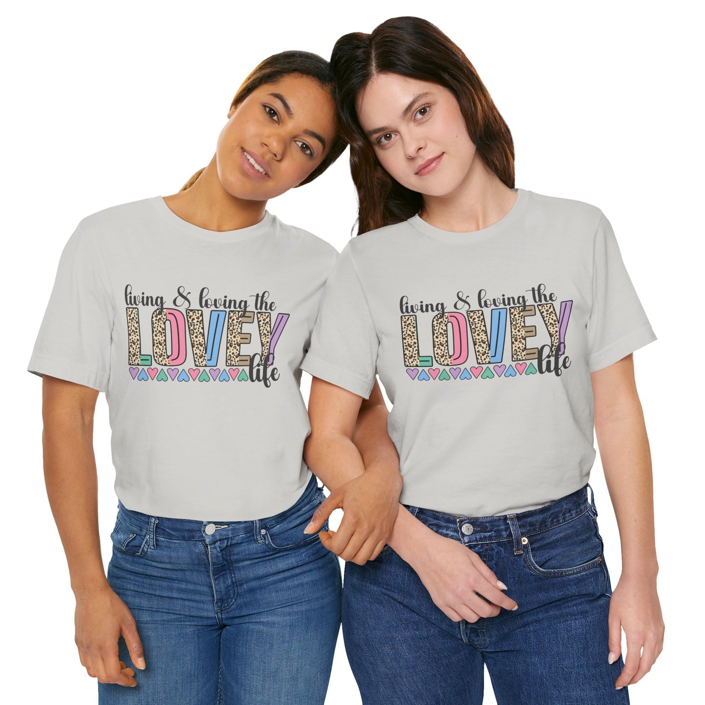 Living & Loving the LOVE Life T-Shirt — Colorful Leopard Print Hearts Tee