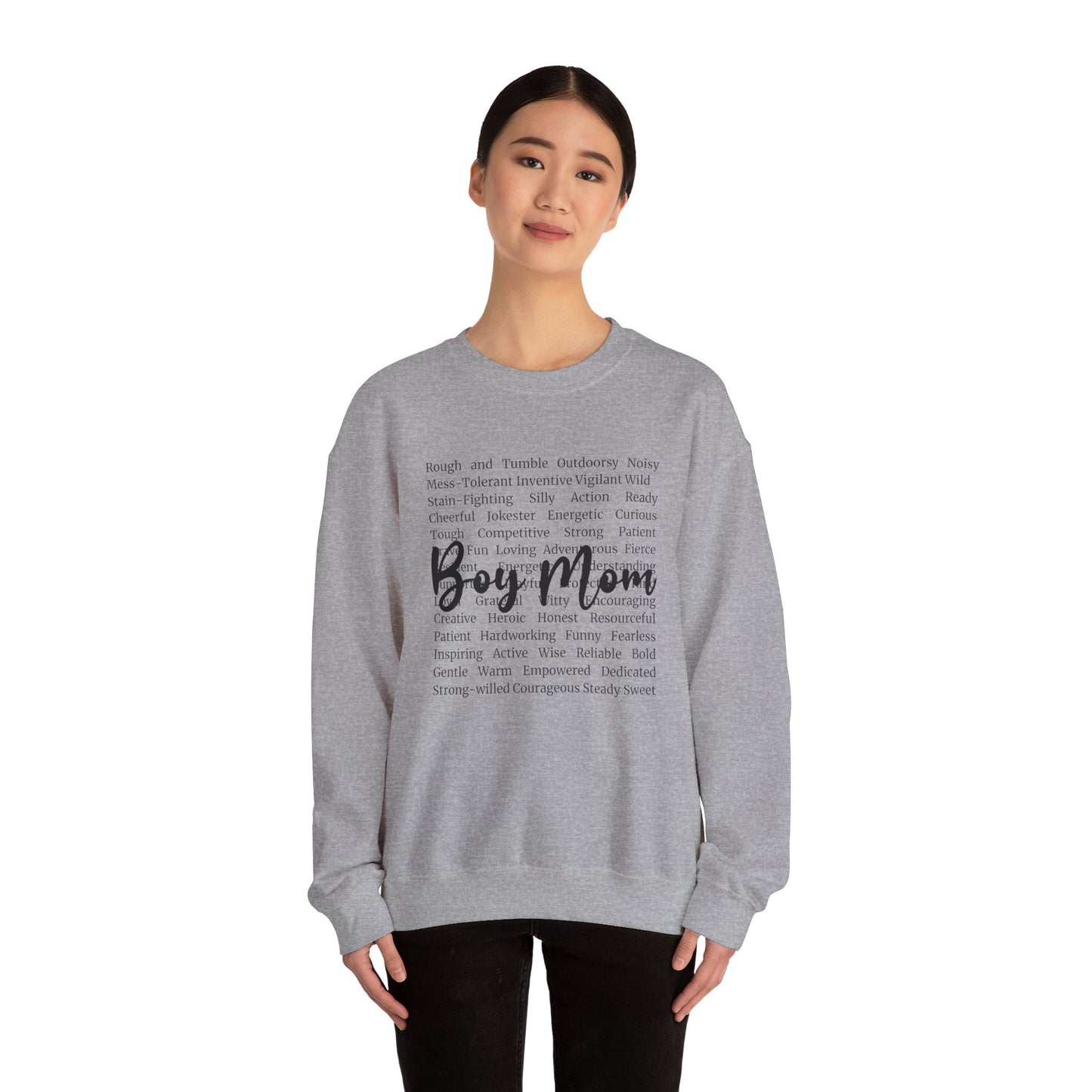 Boy Mom Crewneck Sweatshirt — Script Text Design for Proud Mothers
