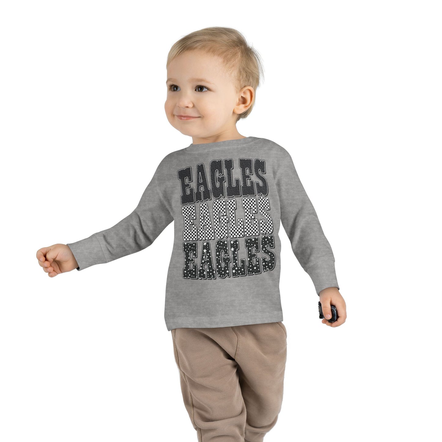 Toddler Long Sleeve Tee - 'EAGLES' Stacked Sport Graphic