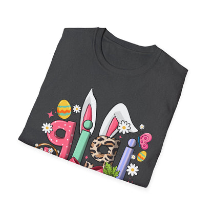 Easter Girl Bunny Tee – Floral Eggs, Carrot & Pink Bow Graphic T-Shirt