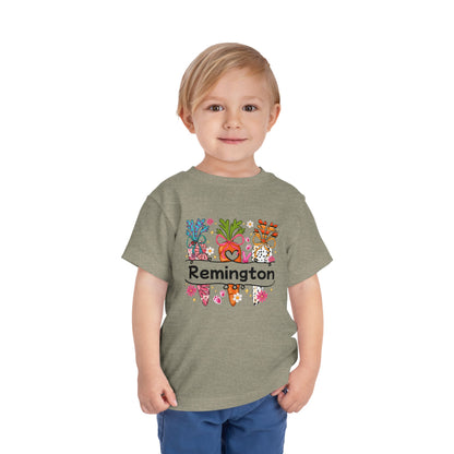 Personalized Toddler Tee — Colorful Easter Carrot Gnome Name Shirt (Remington)