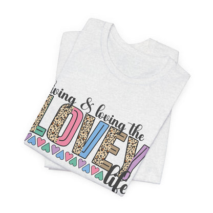 Living & Loving the LOVE Life T-Shirt — Colorful Leopard Print Hearts Tee