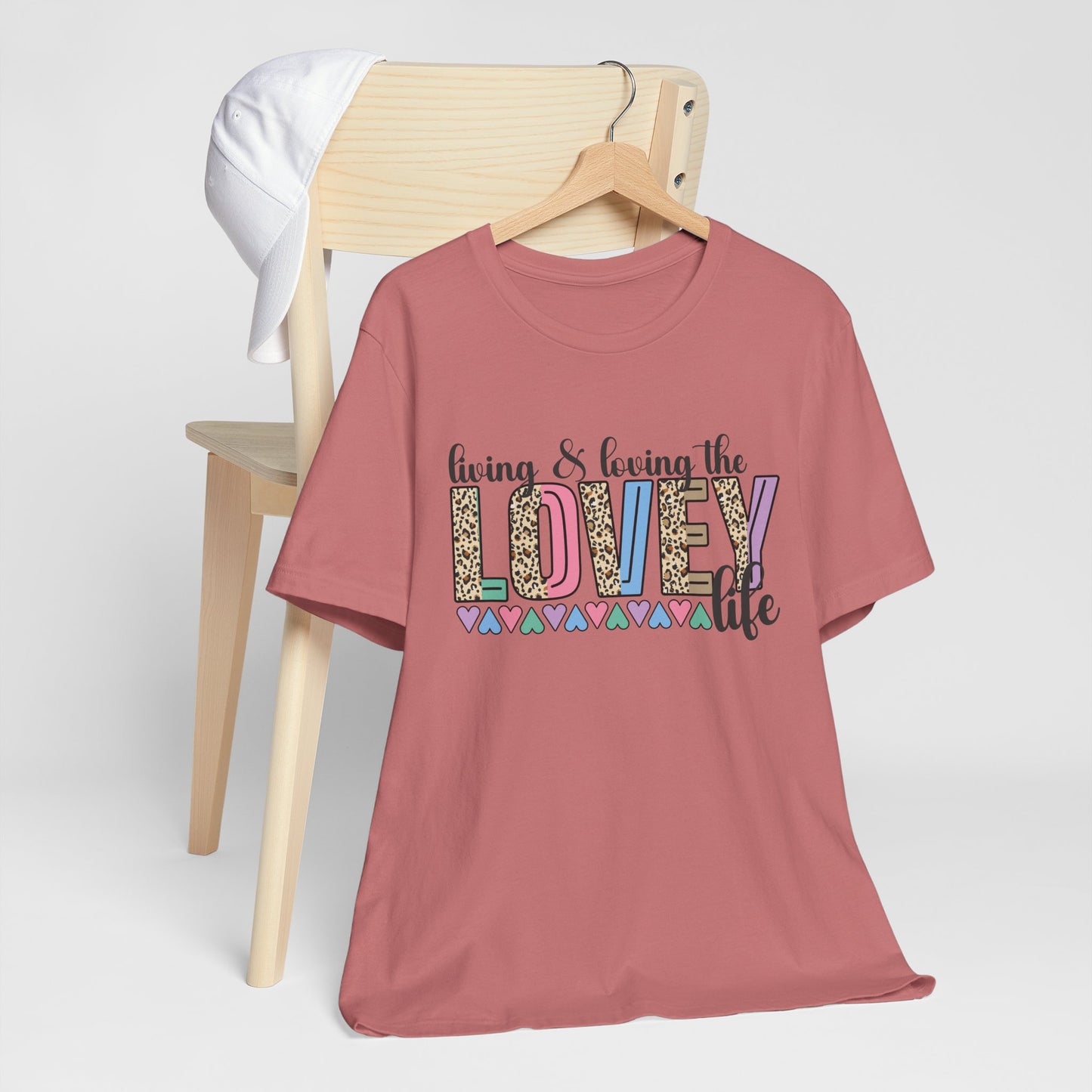 Living & Loving the LOVE Life T-Shirt — Colorful Leopard Print Hearts Tee