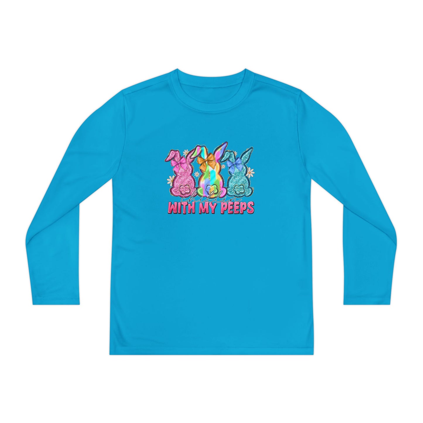 Youth Long Sleeve Tee — "With My Peeps" Colorful Easter Bunny Graphic