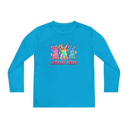 Youth Long Sleeve Tee — "With My Peeps" Colorful Easter Bunny Graphic