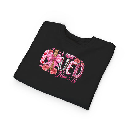 Toddler Sweatshirt - "I Am Loved" John 3:16 Pink Cross Faith Pullover