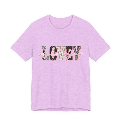 Lovey Mom T-Shirt — 'Lovely' Script Over 'MOM' Leopard Print Tee