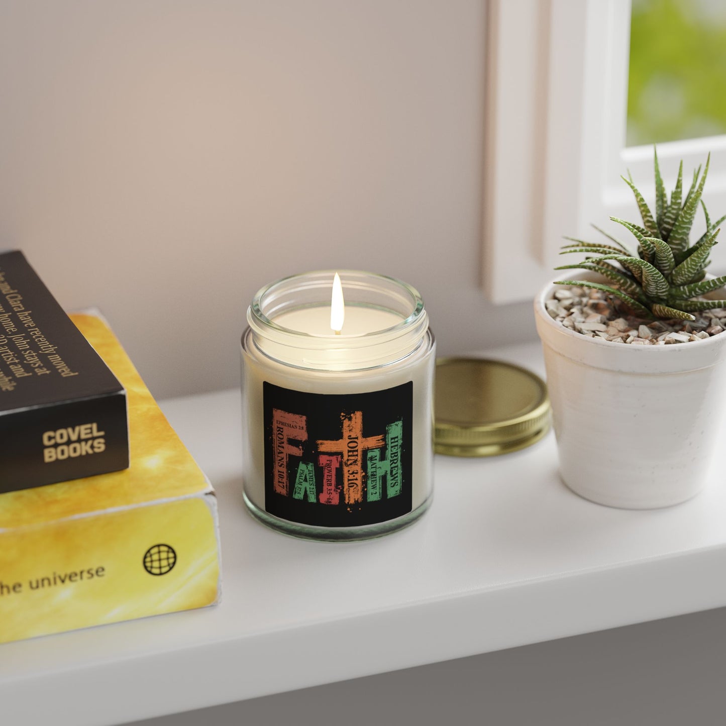 Scripture Word Art Candle — Coconut Apricot Scented Jar (4oz/9oz)
