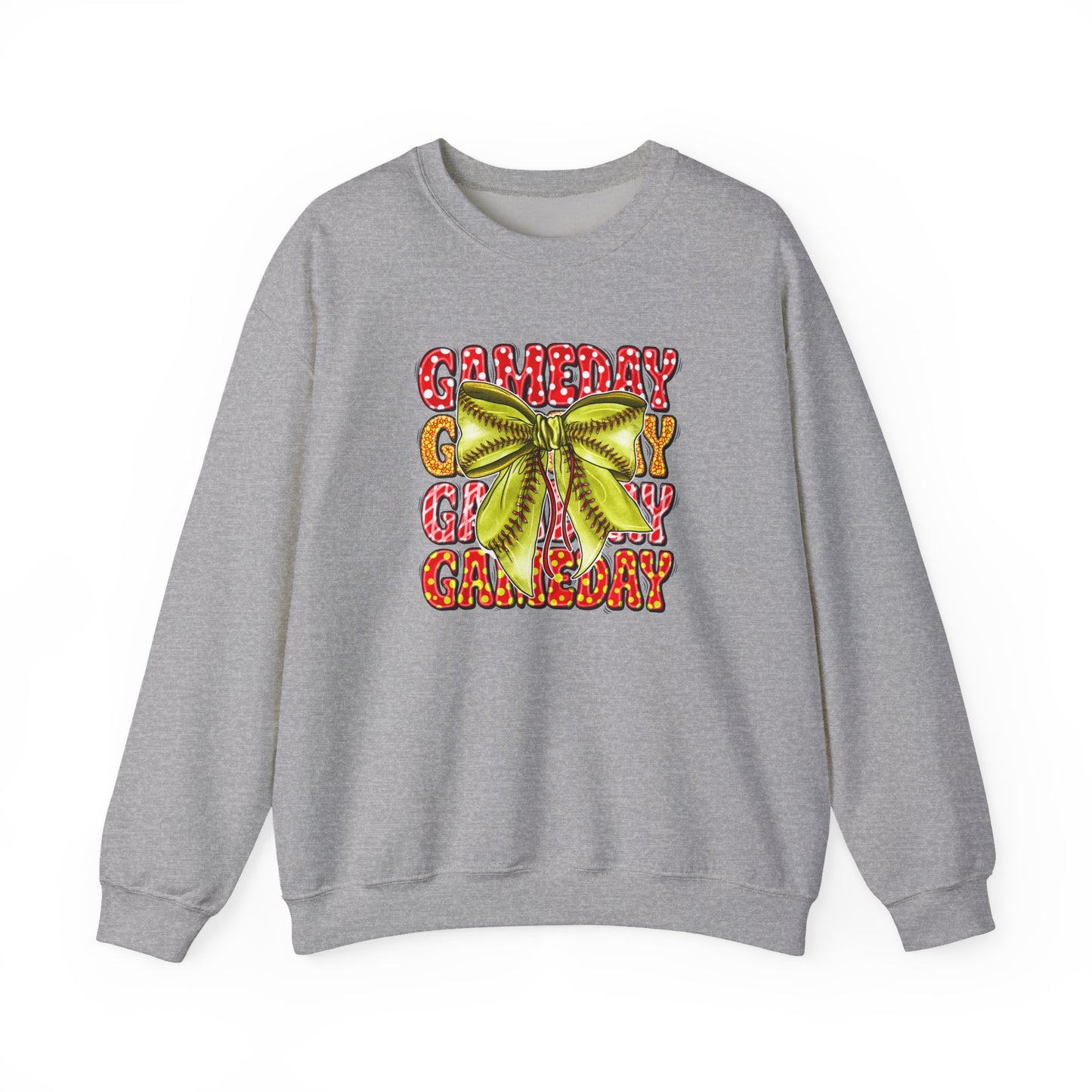 Crewneck Sweatshirt — Candy Cane Bow Graphic Holiday Pullover