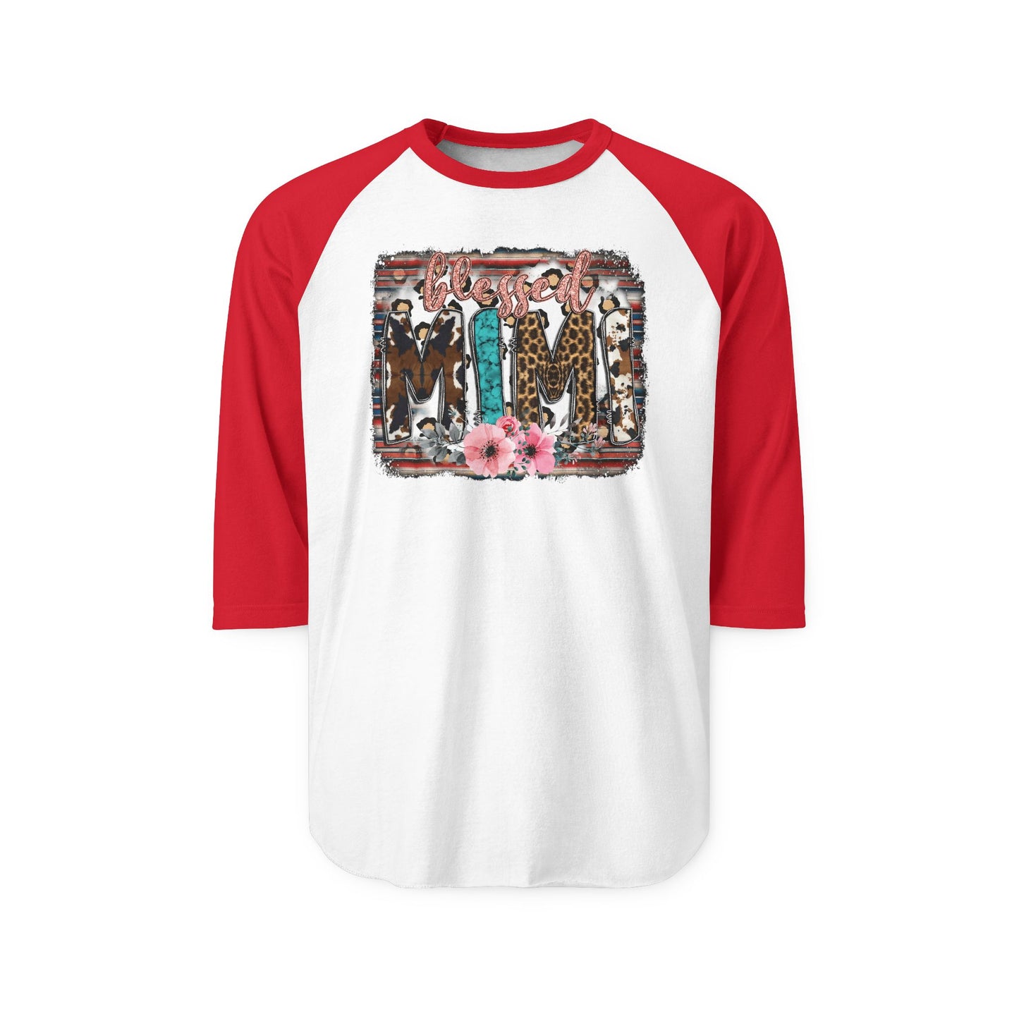 Cowgirl Trio Raglan Shirt - Western Cowgirl Leopard & Floral Graphic 3/4 Sleeve