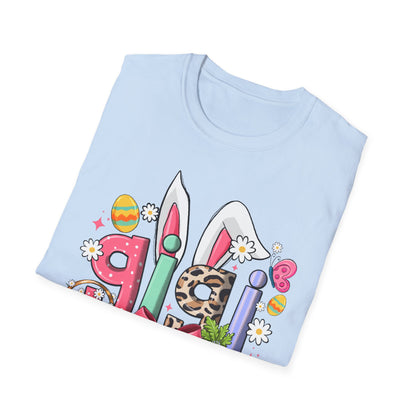 Easter Girl Bunny Tee – Floral Eggs, Carrot & Pink Bow Graphic T-Shirt