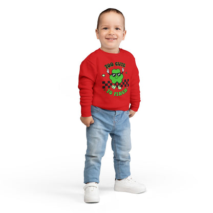 Toddler Sweatshirt — "Too Cute to Pinch" St. Patrick's Day Shamrock Sweatshirt for Babies & Toddlers