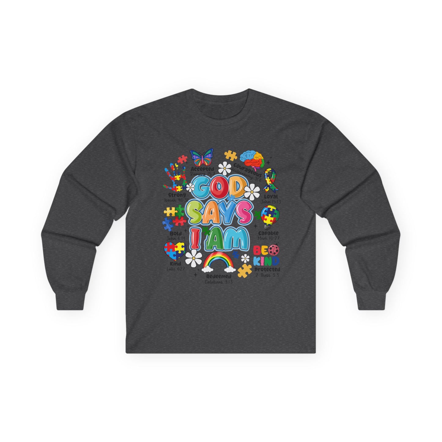 God Says I Am Long Sleeve Tee — Positive Christian Kids Faith Shirt