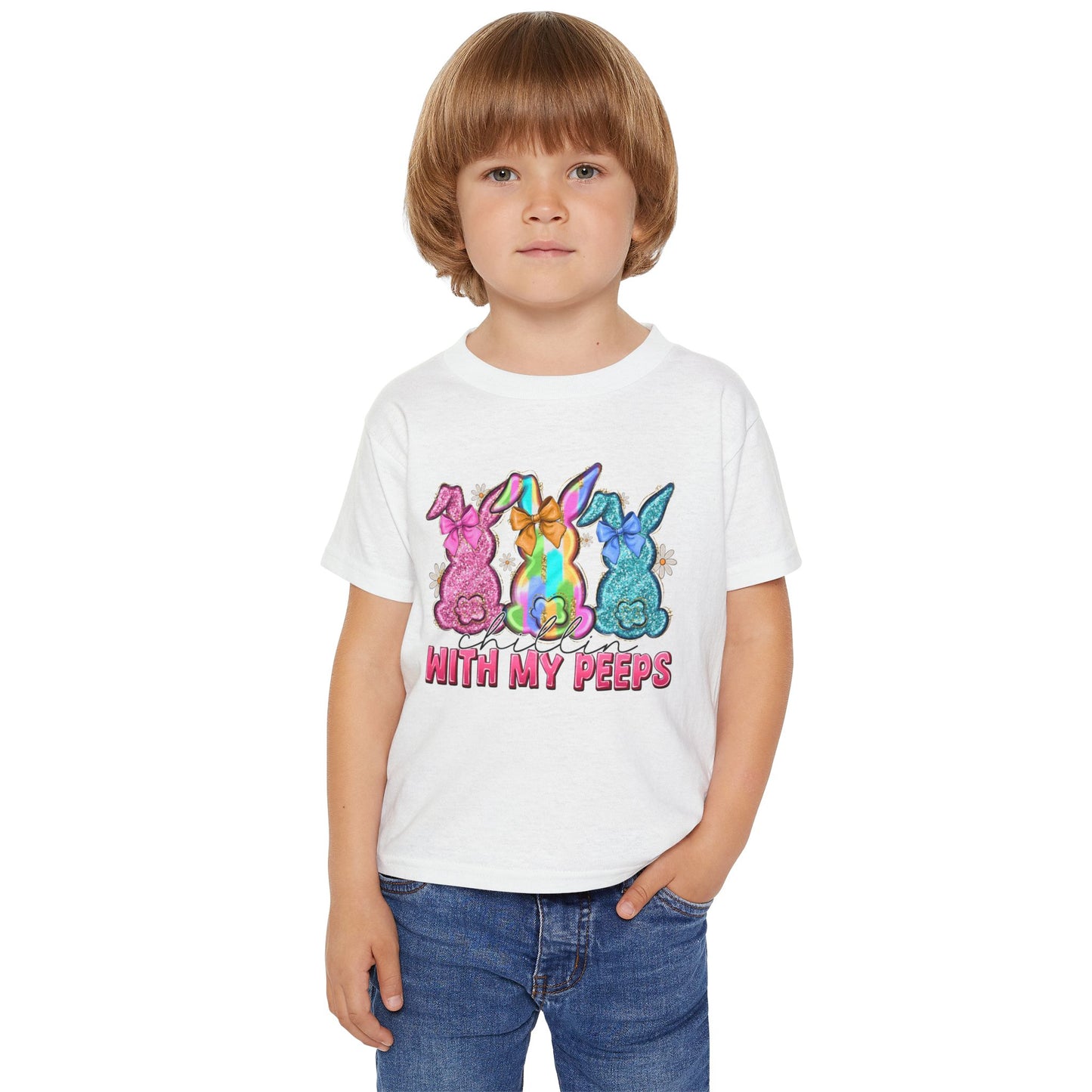 Toddler T-Shirt "With My Peeps" Colorful Easter Bunny Crew