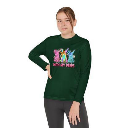 Youth Long Sleeve Tee — "With My Peeps" Colorful Easter Bunny Graphic