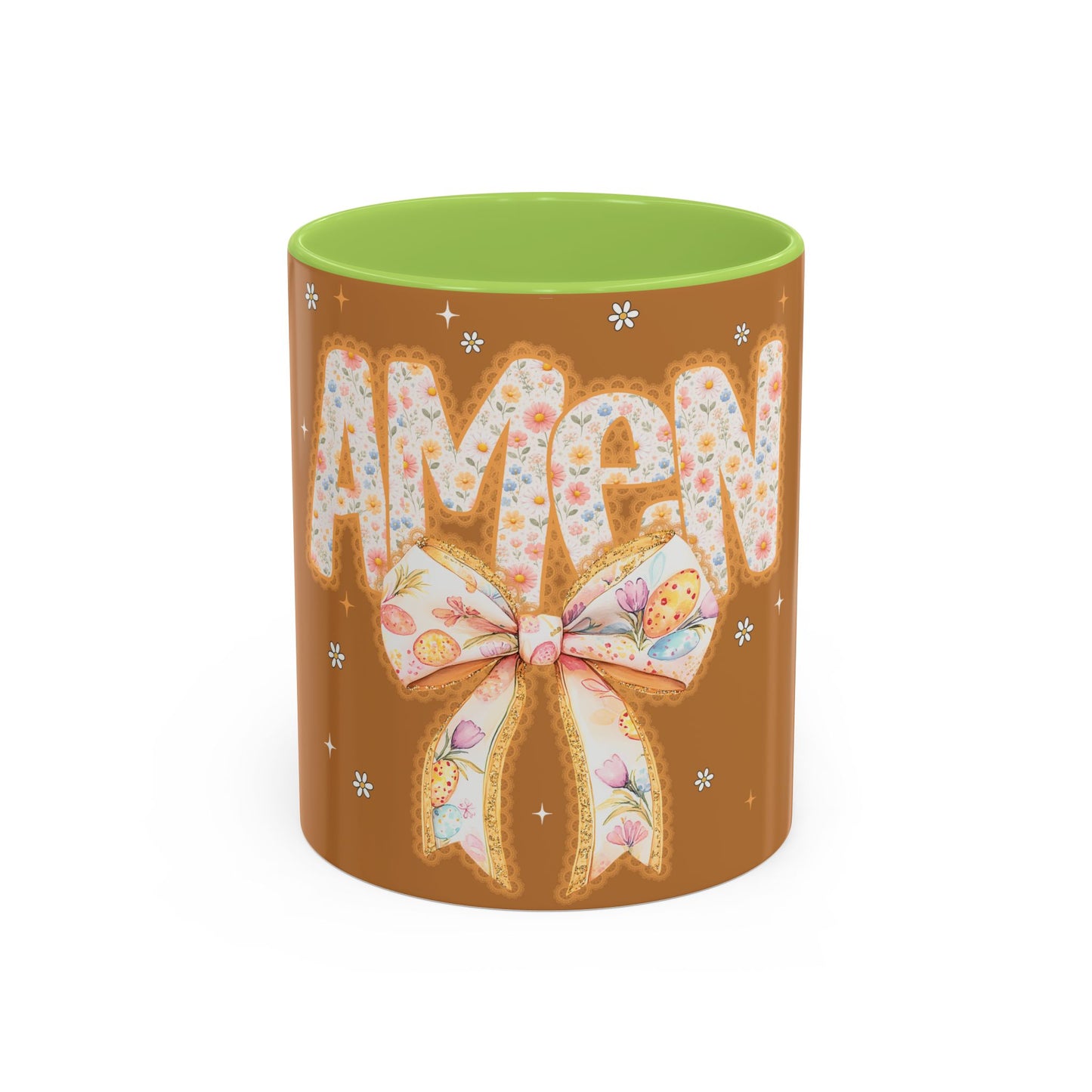 Accent Mug — 'Amen' Floral Bow Coffee Mug (11/15oz) — Faith-Inspired Gift