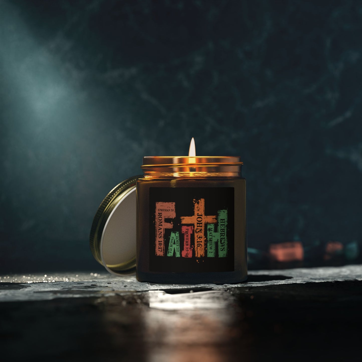 Scripture Word Art Candle — Coconut Apricot Scented Jar (4oz/9oz)