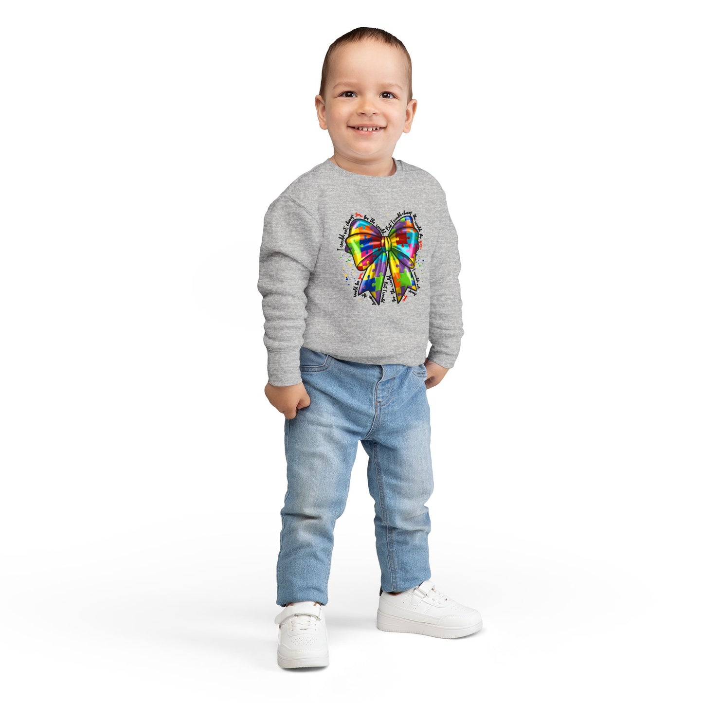 Rainbow Bow Toddler Sweatshirt — Colorful Tie-Dye Bow Graphic for Kids