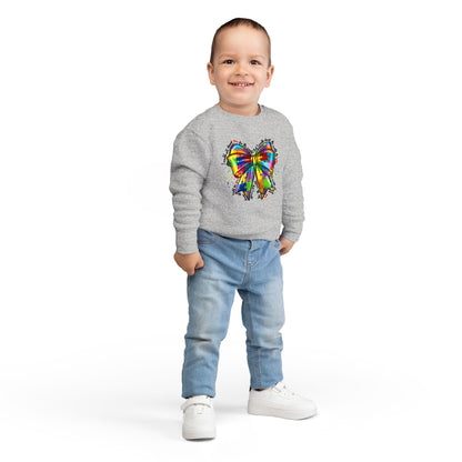 Rainbow Bow Toddler Sweatshirt — Colorful Tie-Dye Bow Graphic for Kids