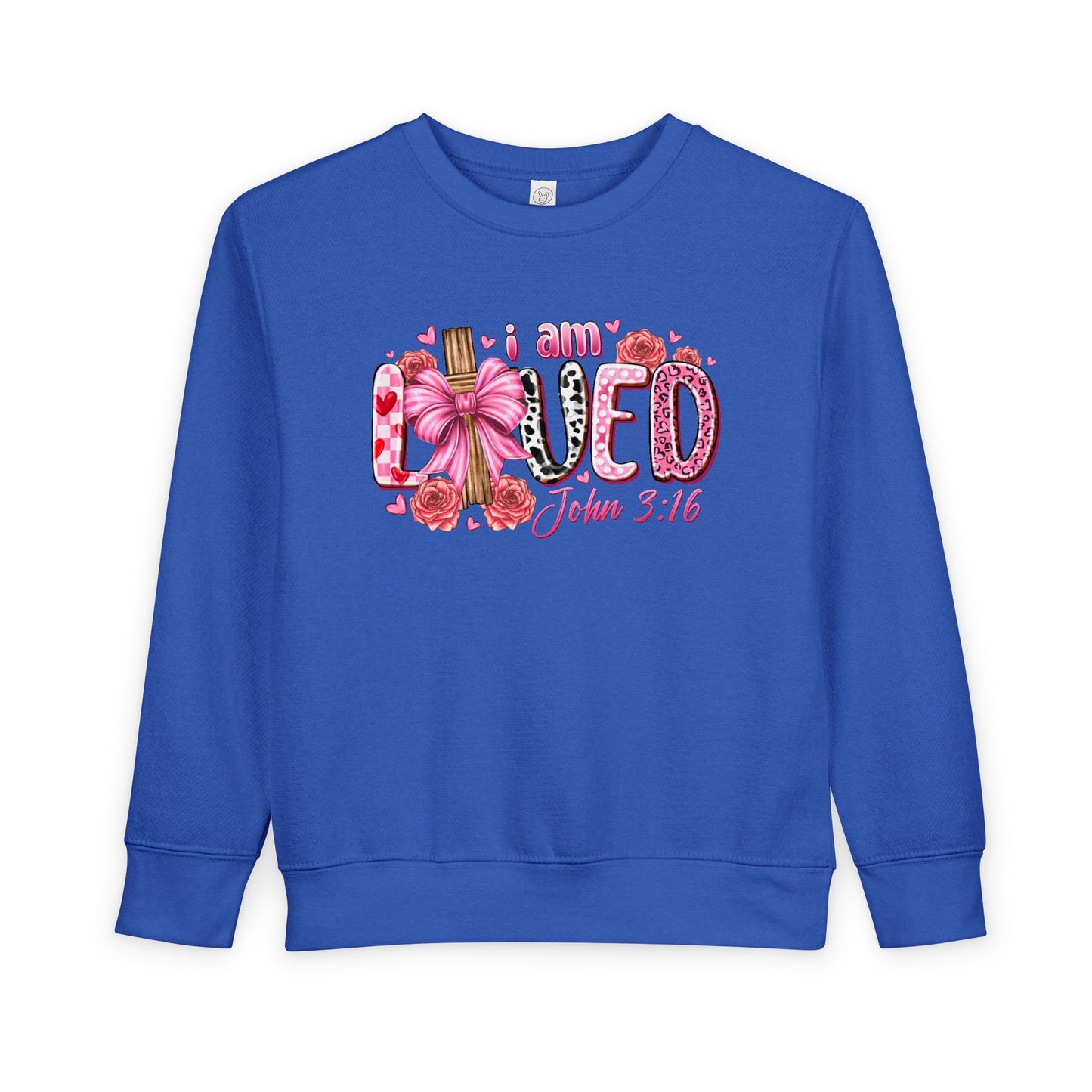 Toddler Sweatshirt - "I Am Loved" John 3:16 Pink Cross Faith Pullover