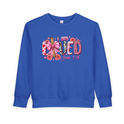 Toddler Sweatshirt - "I Am Loved" John 3:16 Pink Cross Faith Pullover