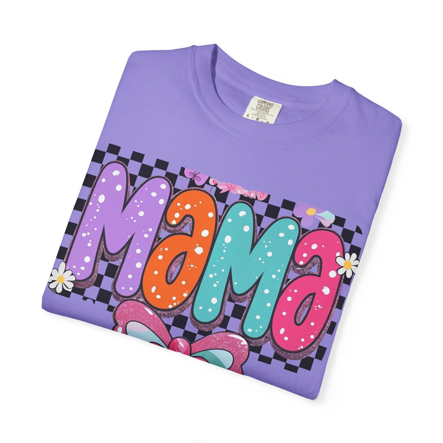 Mama Graphic T-Shirt — Colorful Retro Bow Design- COMFORT COLORS