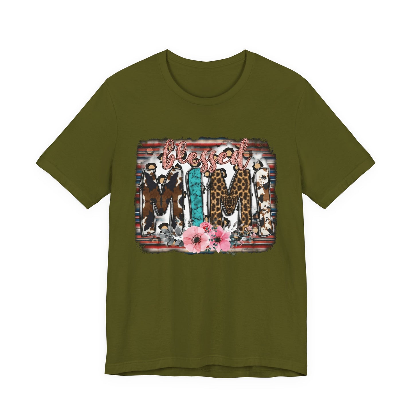 Mama Leopard & Western Floral T-Shirt — 'Mama' Graphic Tee with Cowhide, Turquoise & Pink Flowers