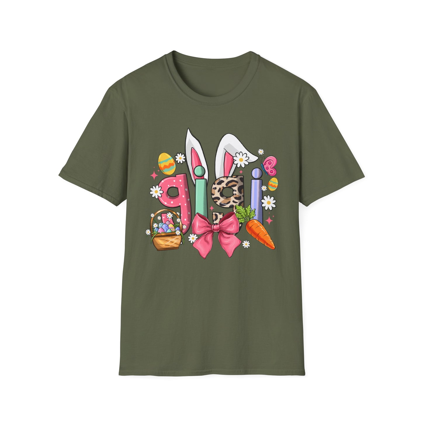 Easter Girl Bunny Tee – Floral Eggs, Carrot & Pink Bow Graphic T-Shirt