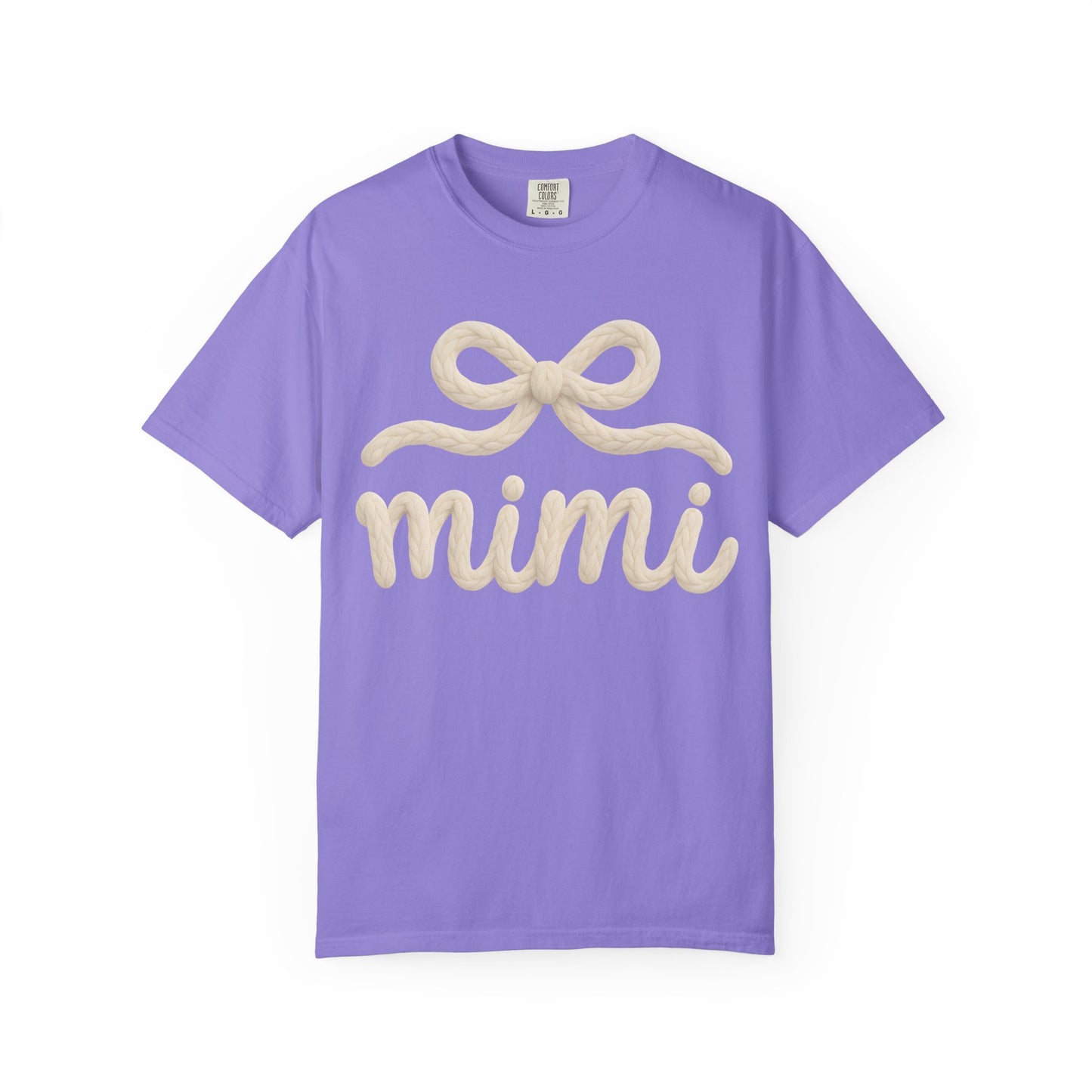 Mimi Bow Script T-Shirt — Soft Cream Knit Lettering Gift Tee