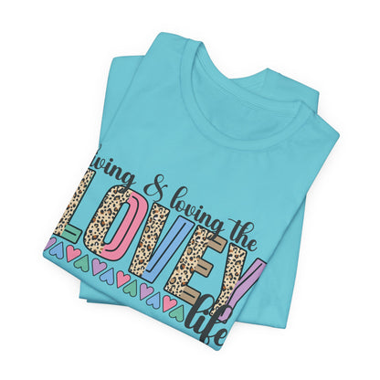 Living & Loving the LOVE Life T-Shirt — Colorful Leopard Print Hearts Tee