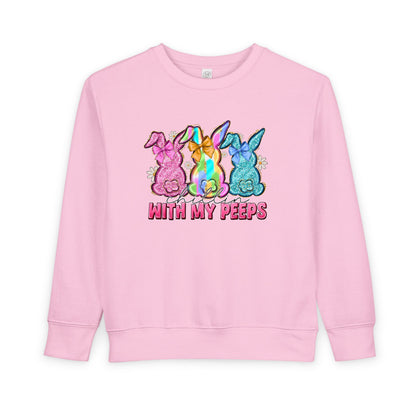 Toddler Sweatshirt - "With My Peeps" Colorful Easter Bunny Crewneck