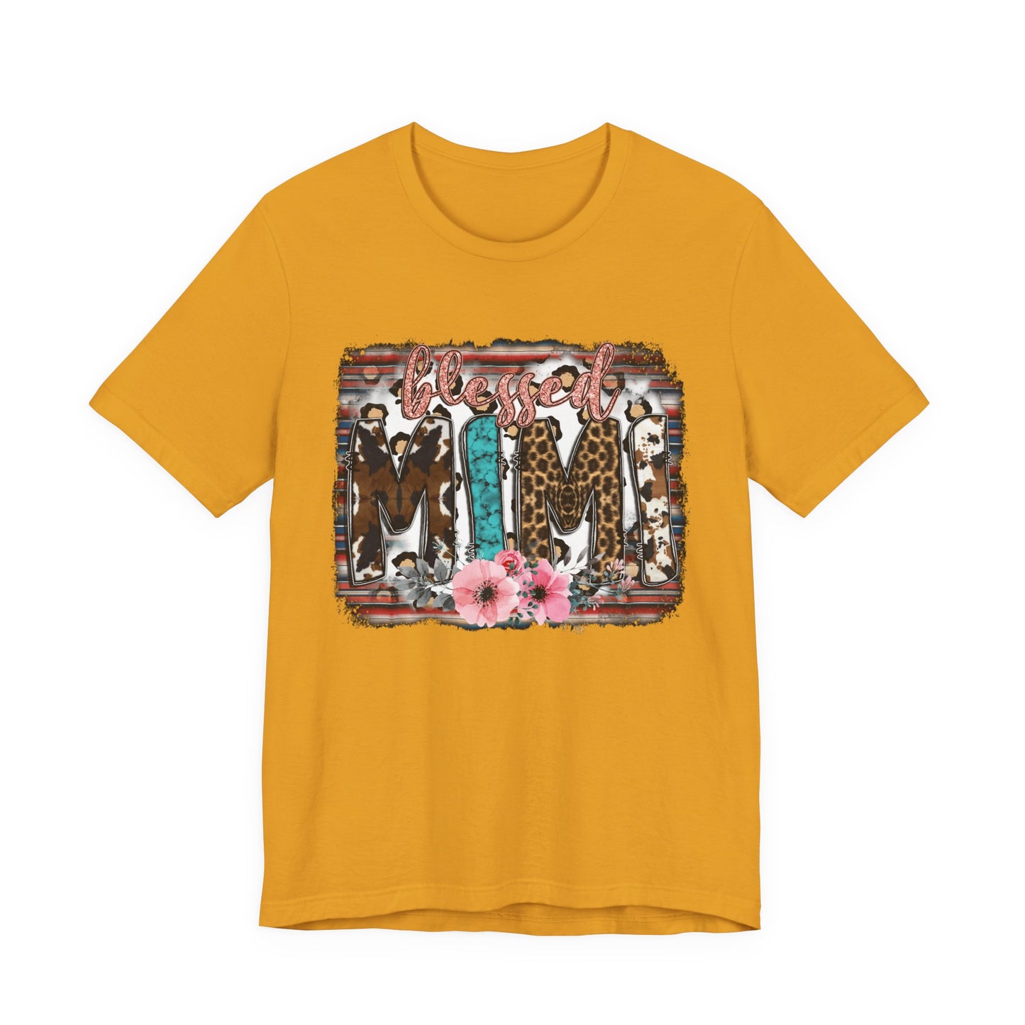 Mama Leopard & Western Floral T-Shirt — 'Mama' Graphic Tee with Cowhide, Turquoise & Pink Flowers
