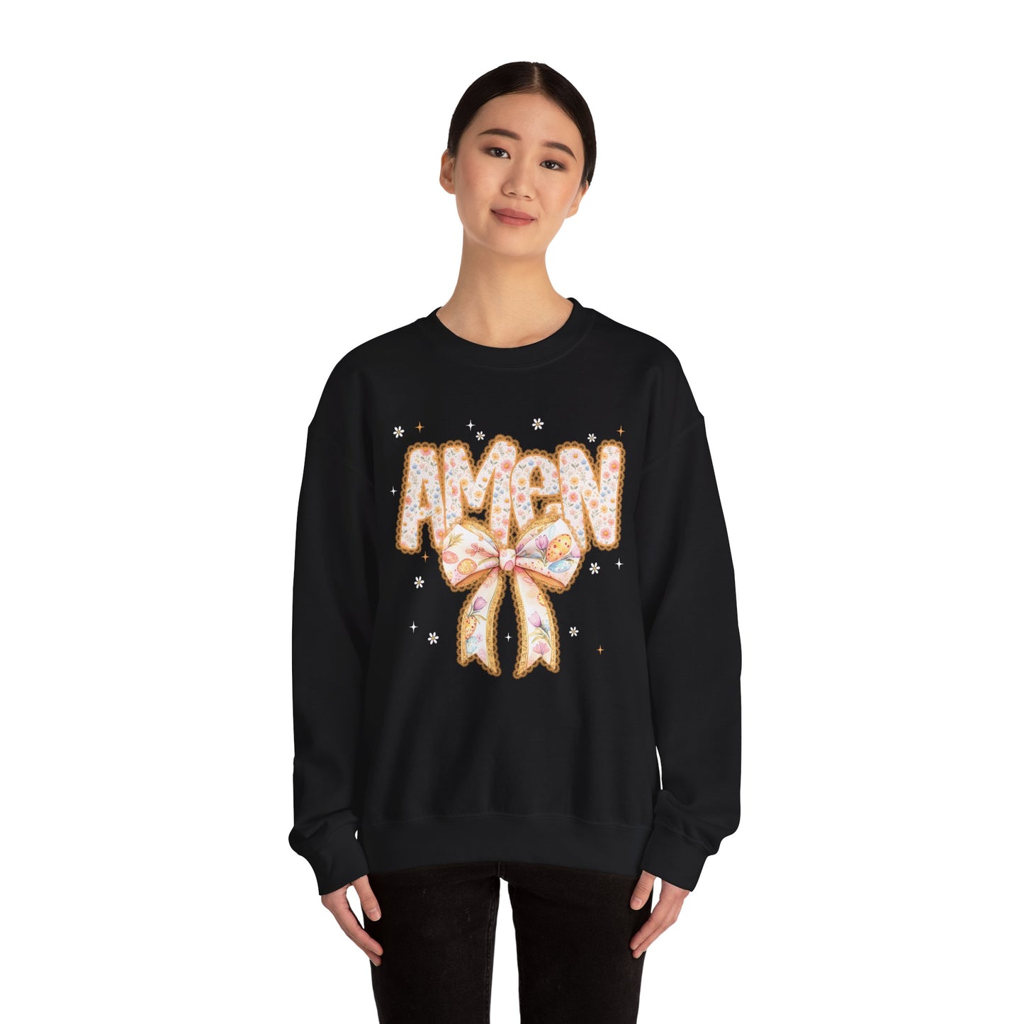 Crewneck Sweatshirt — 'AMAW' Pastel Bow Glitter Graphic