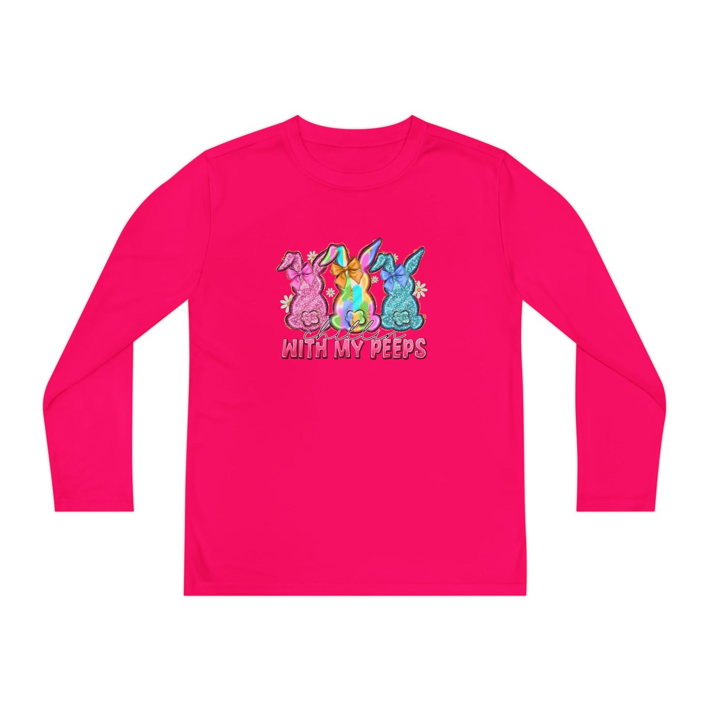 Youth Long Sleeve Tee — "With My Peeps" Colorful Easter Bunny Graphic