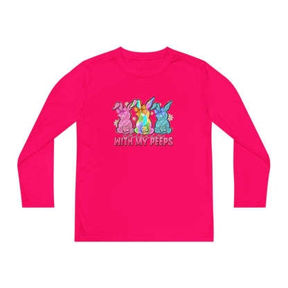 Youth Long Sleeve Tee — "With My Peeps" Colorful Easter Bunny Graphic