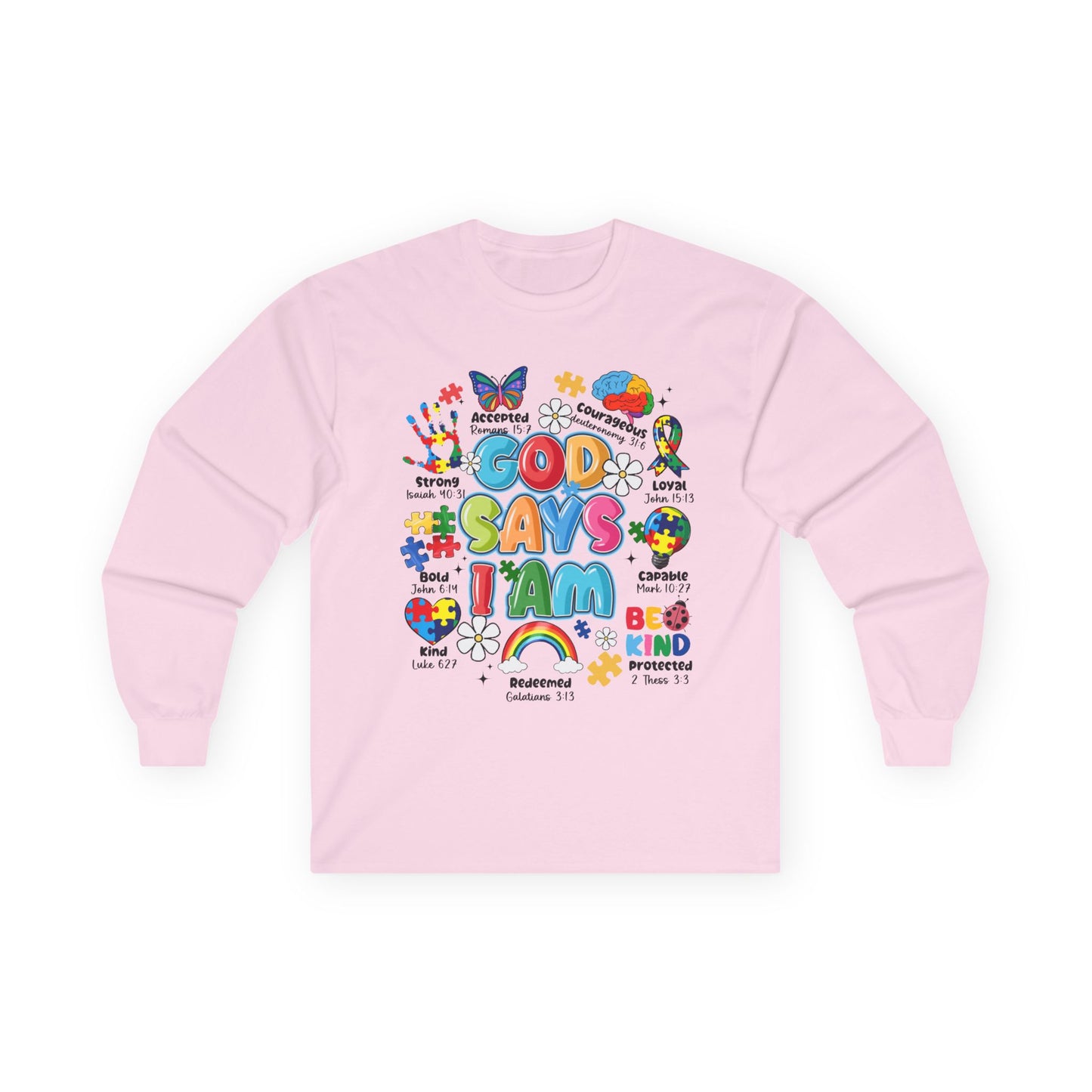 God Says I Am Long Sleeve Tee — Positive Christian Kids Faith Shirt