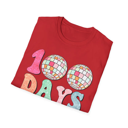 100 Days of School T-Shirt — Colorful Retro Disco Celebration Tee for Students & Teachers